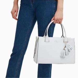 Kate Spade White Palmer Drive Maryam Satchel Handbag with Tassels